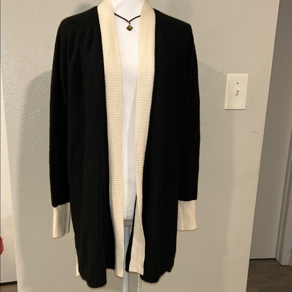 Charter Club Sweaters - Charter Club Luxury 100% Cashmere Black/Cream Open Cardigan Sweater Size Medium